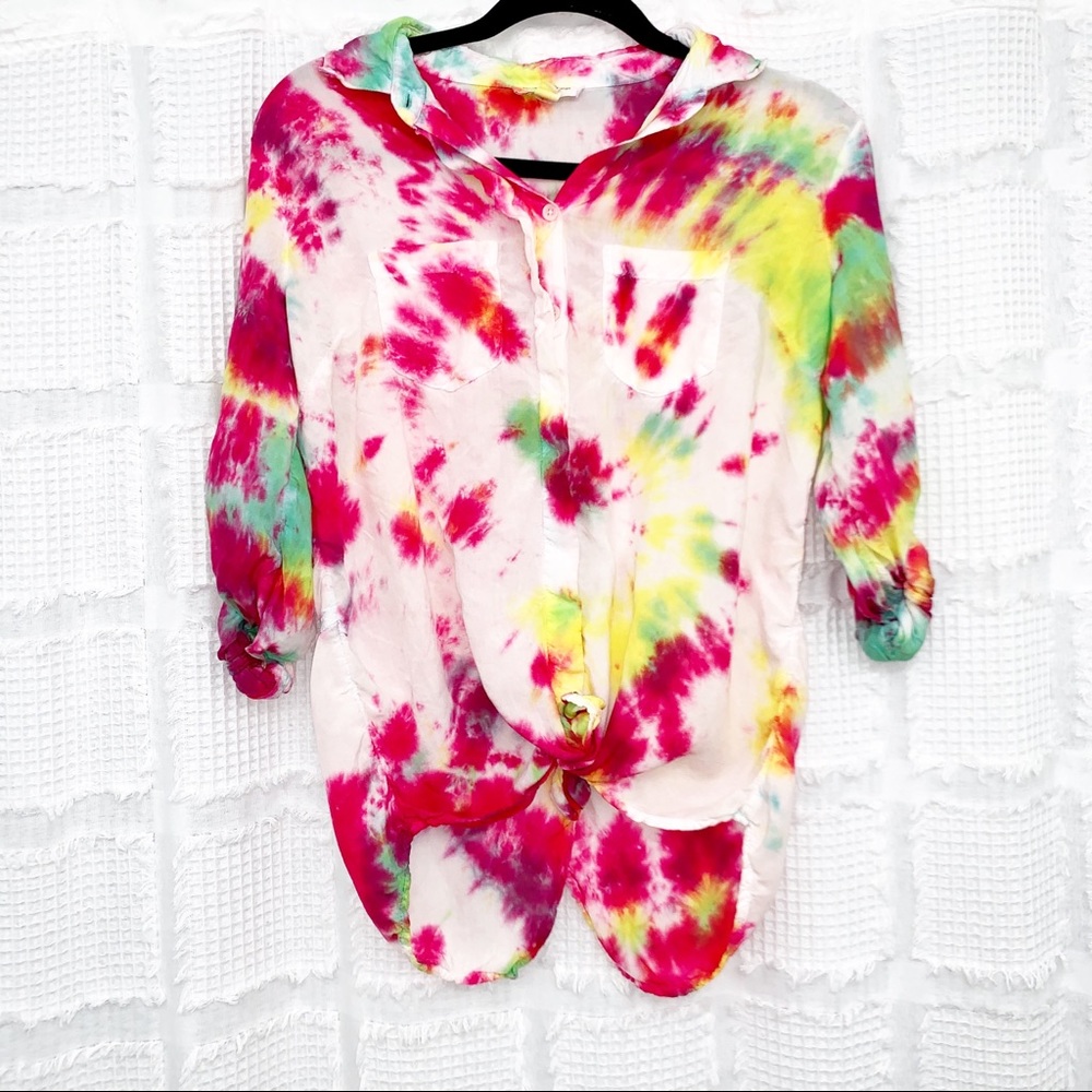BLL | tie dye button down light weight shirt S